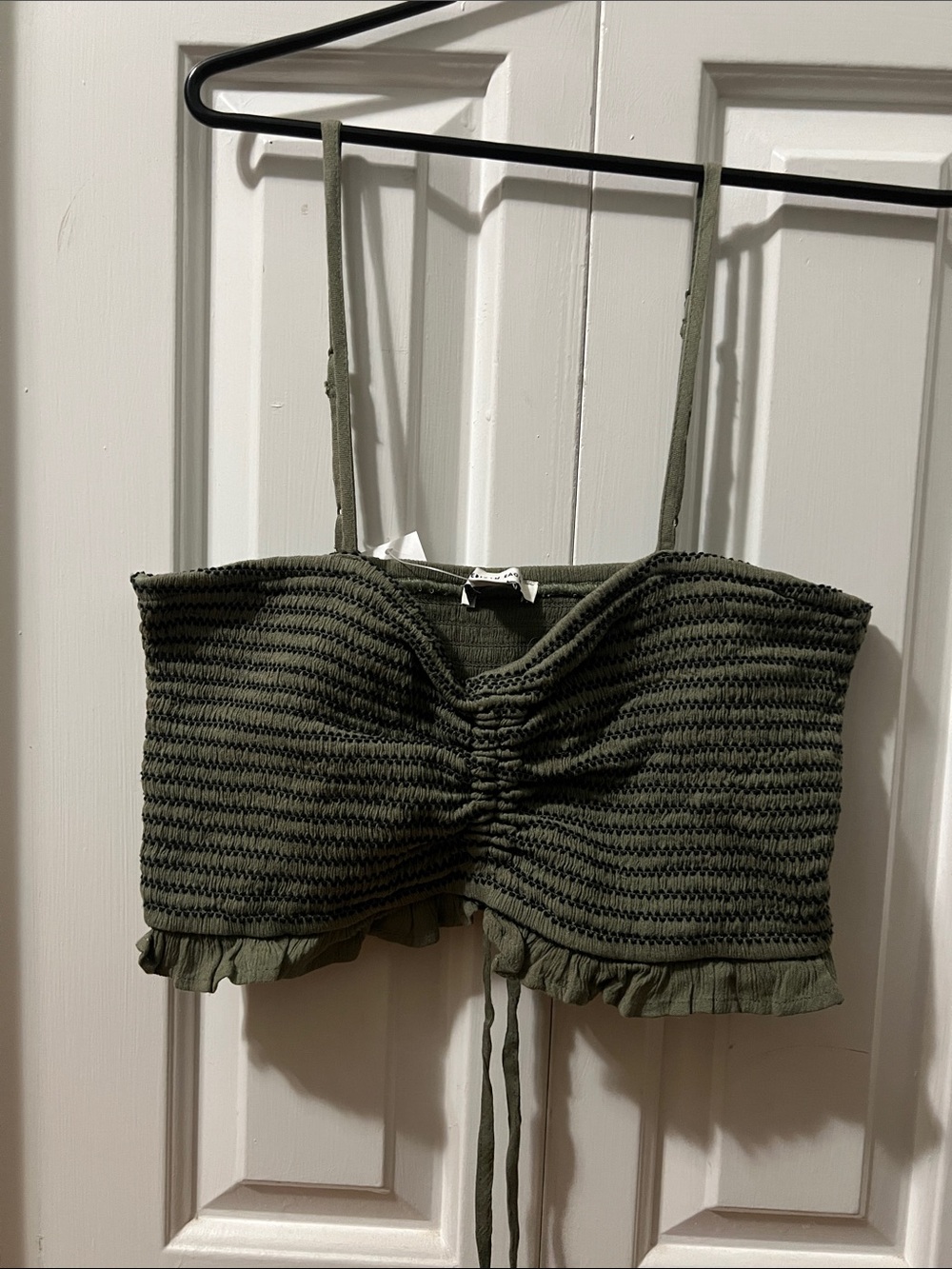 American eagle Olive Green Cropped Smocked Tank Top NWT